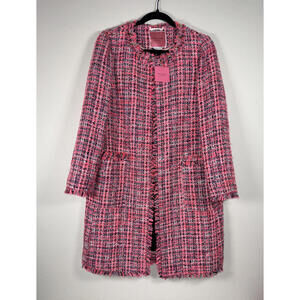 NWT $598 KATE SPADE TWEED JACKET PINK PLAID FRINGE PERFECT PEONY SIZE 8 MEDIUM